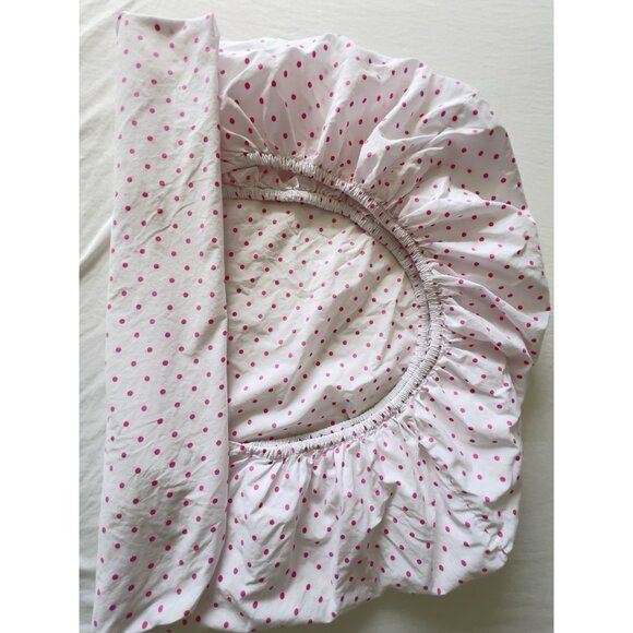 Pottery Barn Kids Crib Toddler Fitted Sheet Pink Polka Dot 100% Organic Cotton - Picture 7 of 8
